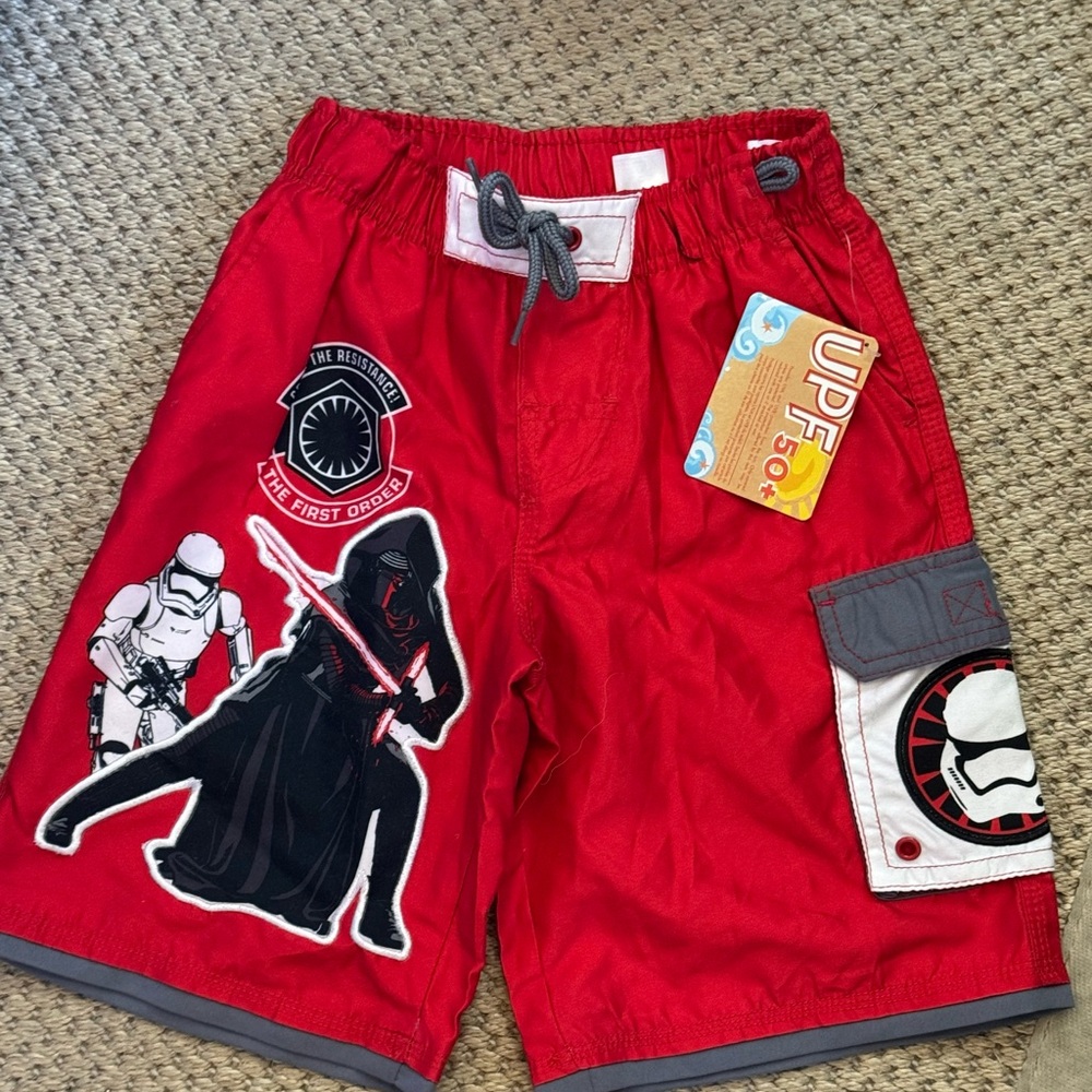 Star Wars Red Swim Shorts. Disney. Nwt. Size 5/6. SPF 50. Drawstring